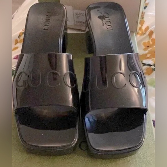 GUCCI Black Rubber Open Toe Platform Slide Sandals - Picture 1 of 4